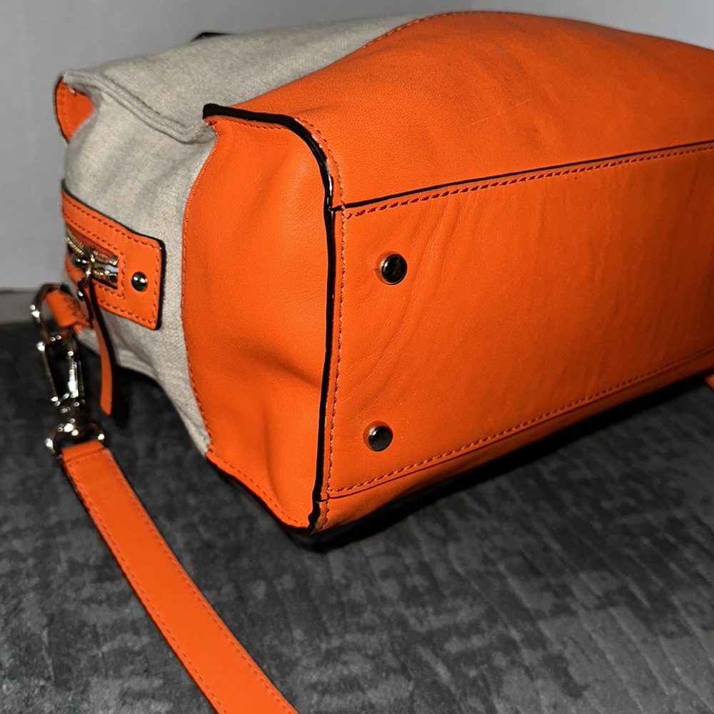 Kate Spade Tan Canvas Orange Carrot Leather Trim Strap Crossbody Shoulder Bag - Picture 6 of 15